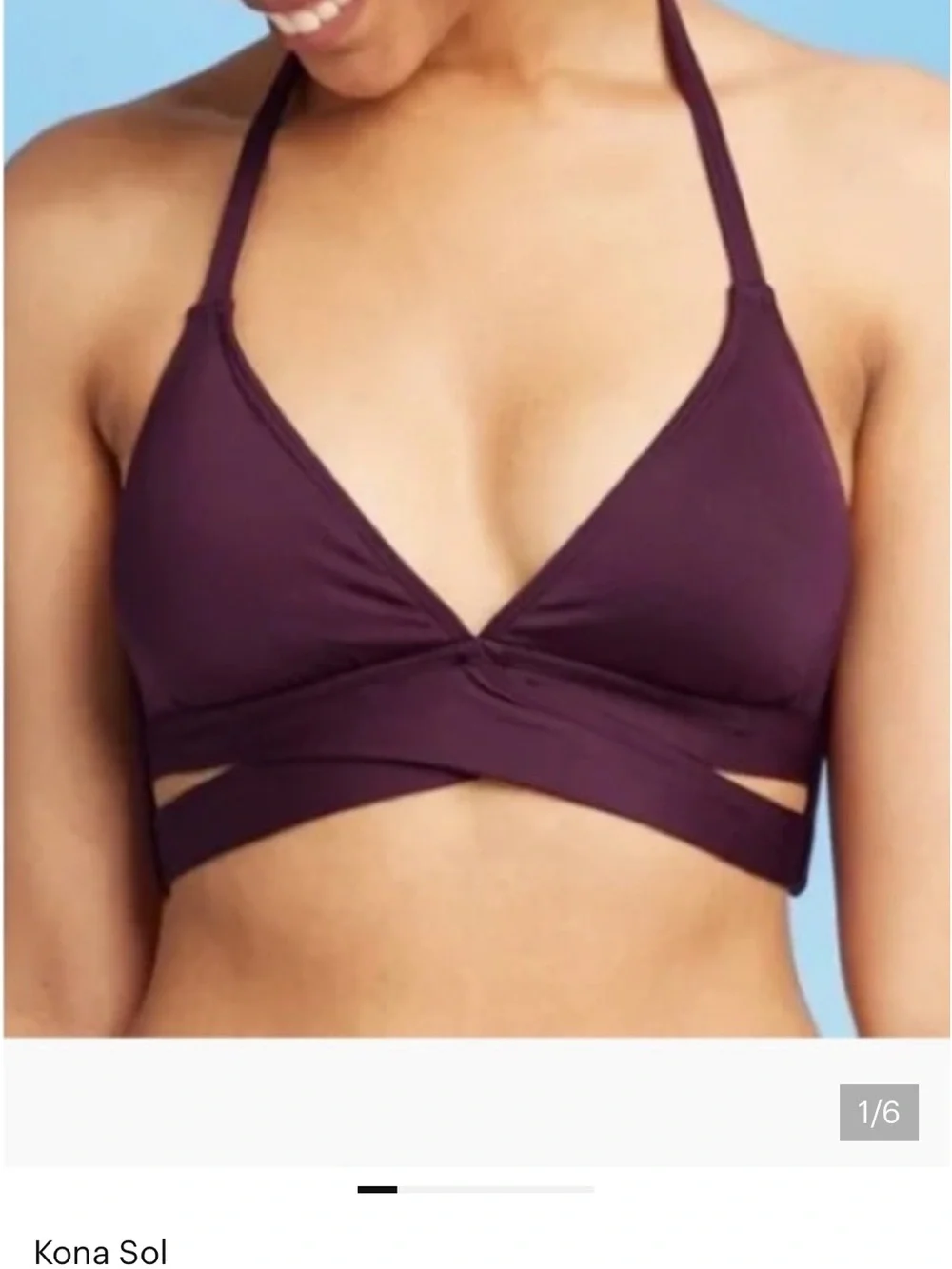 Kona sol burgundy bikini swim top size small.